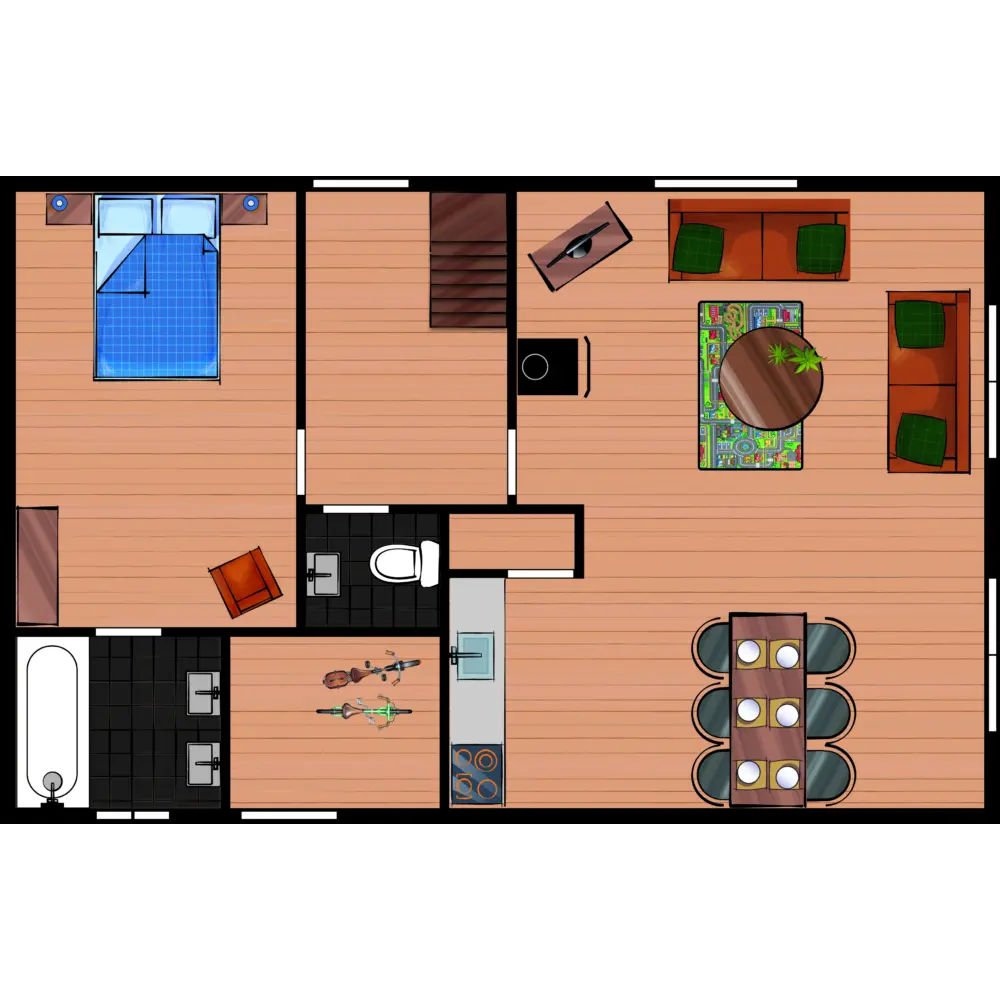 Kindervakantiehuis 6 personen Beneden Plattegrond