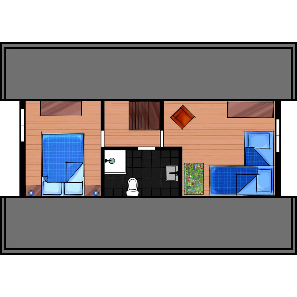 Kindervakantiehuis 6 personen Boven Plattegrond