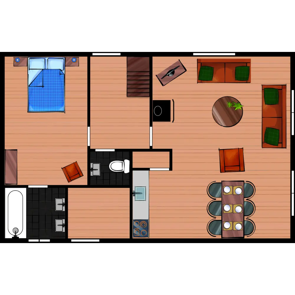 Vakantiehuis 6 personen Beneden Plattegrond