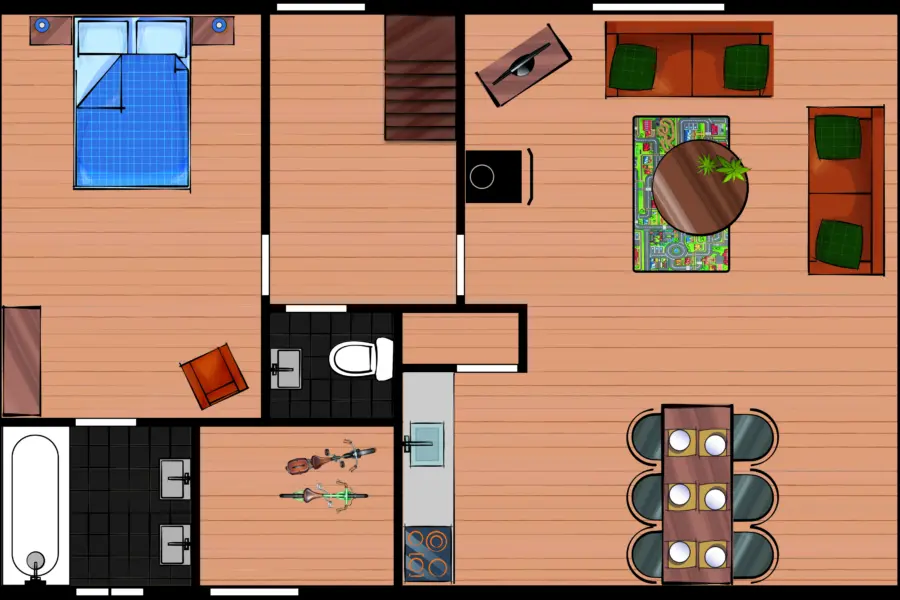 Kindervakantiehuis 6 personen Beneden Plattegrond