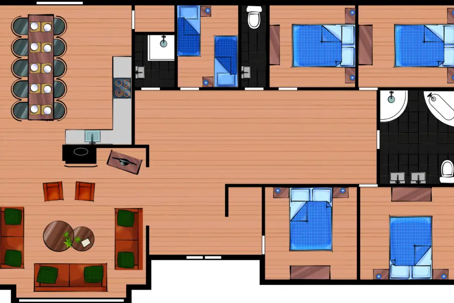 Landhuis 10 personen Beneden Plattegrond