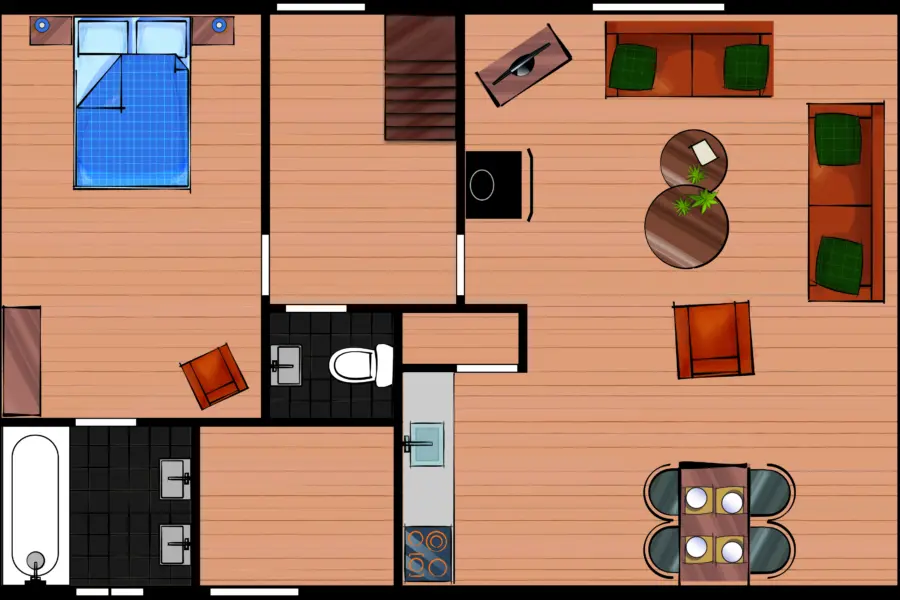 Vakantiehuis 4 personen Luxe Beneden Plattegrond
