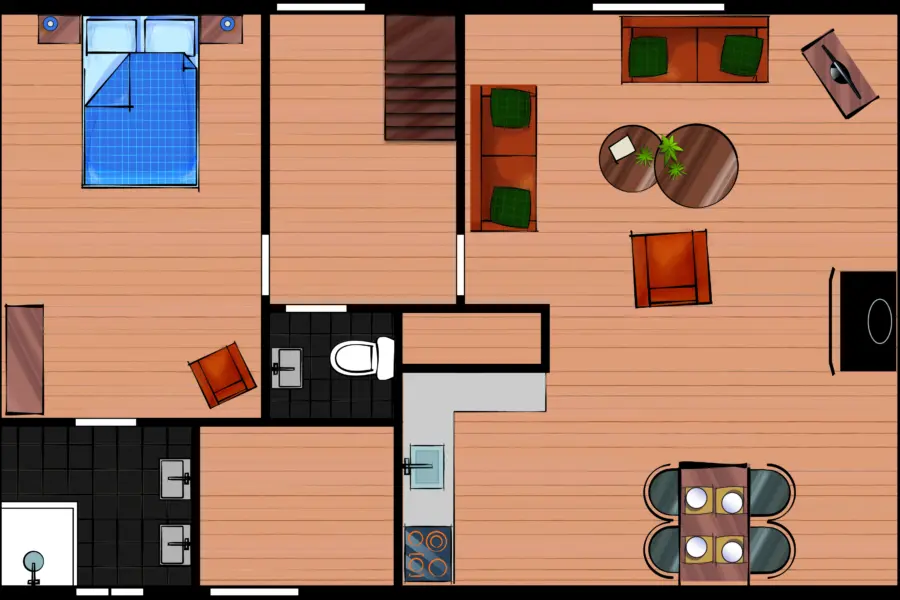 Vakantiehuis 4 personen Sunshower Beneden Plattegrond