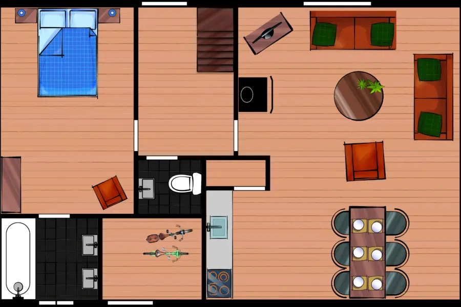 Vakantiehuis 4 personen Beneden Plattegrond