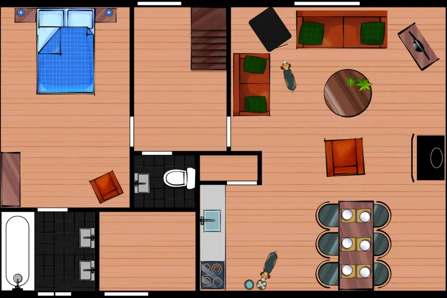 Vakantiehuis 6 personen DOG Beneden Plattegrond