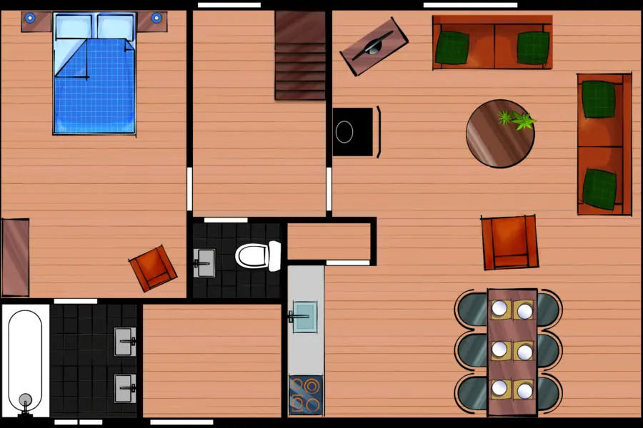 Vakantiehuis 6 personen Beneden Plattegrond