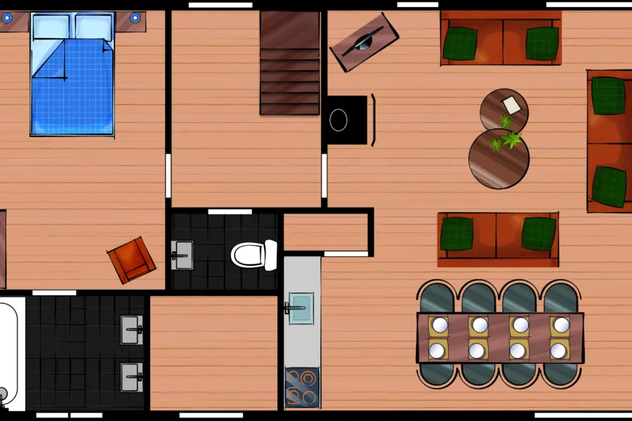 Vakantiehuis 8 personen Beneden Plattegrond